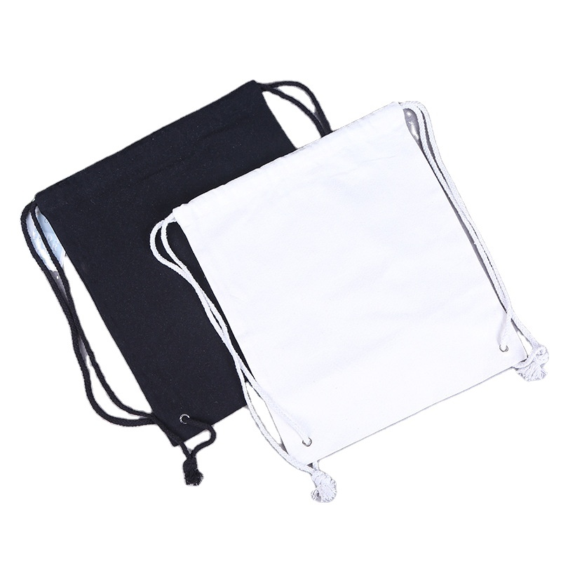 Reusable organic cotton canvas fabric muslin drawstring bag custom design cotton backpack blank cotton bags drawstring