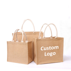 Экологически чистые ламинированные джутовые сумки из мешковины, многоразовые льняные пляжные сумки, гессианские сумки для покупок с изготовленным на заказ логотипом
