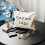 Kleine, umweltfreundliche, benutzerdefinierte, leere Reißverschlusstasche aus Baumwolle, Make-up-Taschen, einfache Make-up-Kosmetiktasche aus Baumwollsegeltuch mit Logo