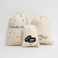 Bolsas de tela de calicó personalizadas que empaquetan un pequeño bolso con cordón de regalo de lona de algodón