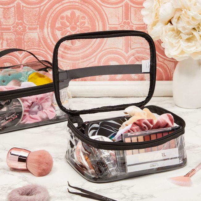 Klare Make-up-Tasche Saubere Kosmetiktaschen mit Reißverschluss, tragbare transparente Kulturbeutel aus PVC, wasserdichte transparente Kulturbeutel