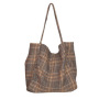 Reusable Cotton Canvas Plaid Shoulder Tote Bag Shopping Tote Environmental Durable Totes