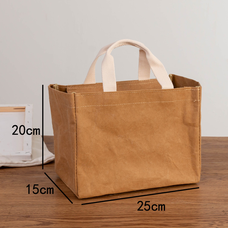 Promotional Wholesale Custom Logo Large Washable Kraft Pape Tote Bag Lunch Bags with Logo for Bento Work Class