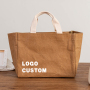 Promotional Wholesale Custom Logo Large Washable Kraft Pape Tote Bag Lunch Bags with Logo for Bento Work Class