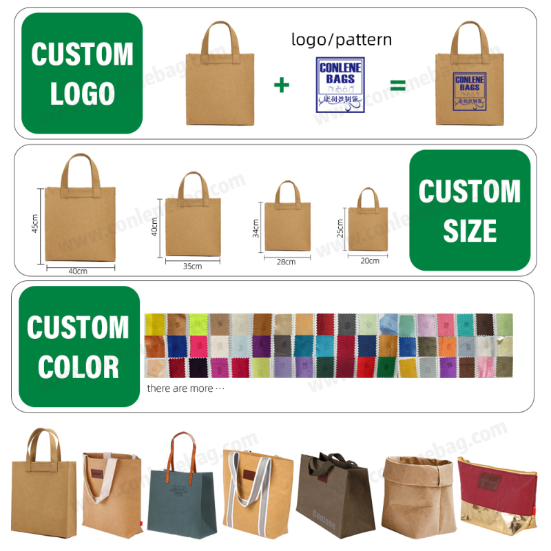 Promotional Wholesale Custom Logo Large Washable Kraft Pape Tote Bag Lunch Bags with Logo for Bento Work Class