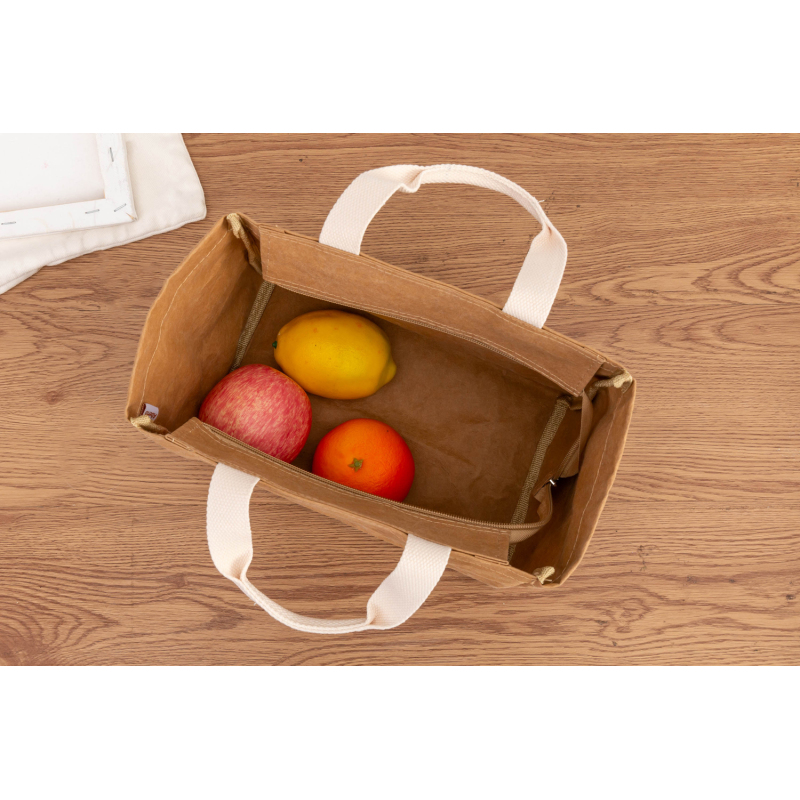 Promotional Wholesale Custom Logo Large Washable Kraft Pape Tote Bag Lunch Bags with Logo for Bento Work Class