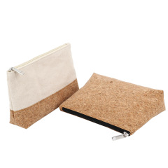 Fabricant Custom Eco Cotton Canvas Cork Makeup Trousse de toilette Zipper Bag avec logo imprimé sac cosmétique cadeau