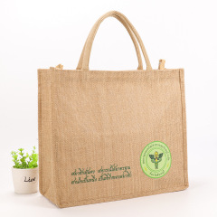 Comercio al por mayor logotipo de impresión personalizada yute natural ecológico yute bolsa de asas reciclar yute plegable bolsa de compras