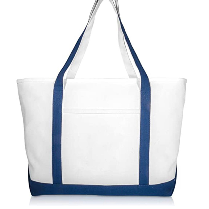 Wholesale Fashion Shopping Zipper Print Women Cotton Canvas Tote Bag with Custom Printed Logo