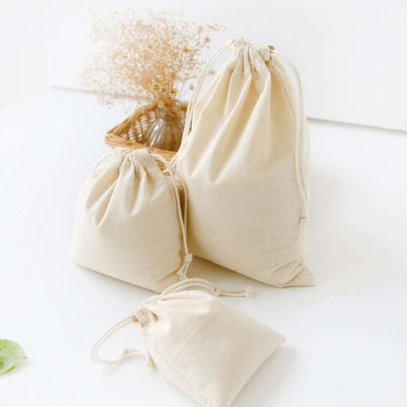 wholesale eco friendly cotton pouch custom logo printed canvas cotton calico drawstring bag with double string draw string bag
