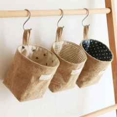 Décor à la maison rayure poche suspendue petit organisateur cosmétique organisateur coton lin sac de rangement paniers de rangement