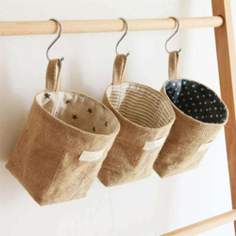 Home Decor Stripe Hanging Pocket Small Organizer Cosmetic Organiser Cotton Linen Storage Bag Storage Baskets