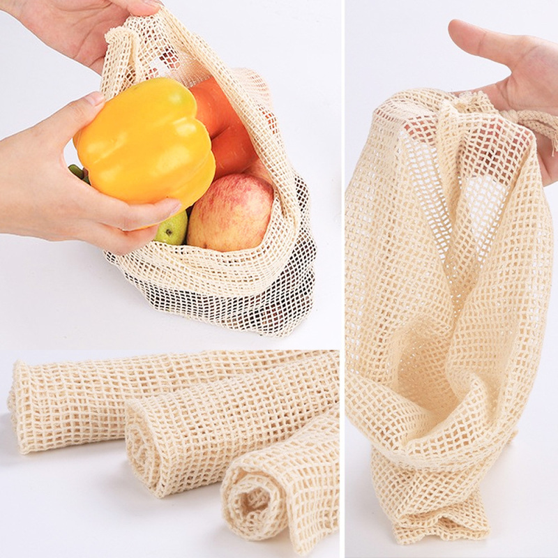 Reusable Cotton Mesh Bag Vegetable Eco Produce Cotton Mesh Vegetable Storage Bag Reusable Shopping Bags