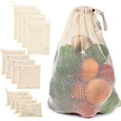 Sac en maille de coton réutilisable Légume Eco Produire Sac de stockage de légumes en maille de coton Sacs à provisions réutilisables