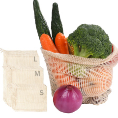 Sac en maille de coton réutilisable Légume Eco Produire Sac de stockage de légumes en maille de coton Sacs à provisions réutilisables