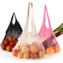 Большие многоразовые сумки для покупок из сетки из 100% хлопка Eco Складные сумки из сетки для овощей