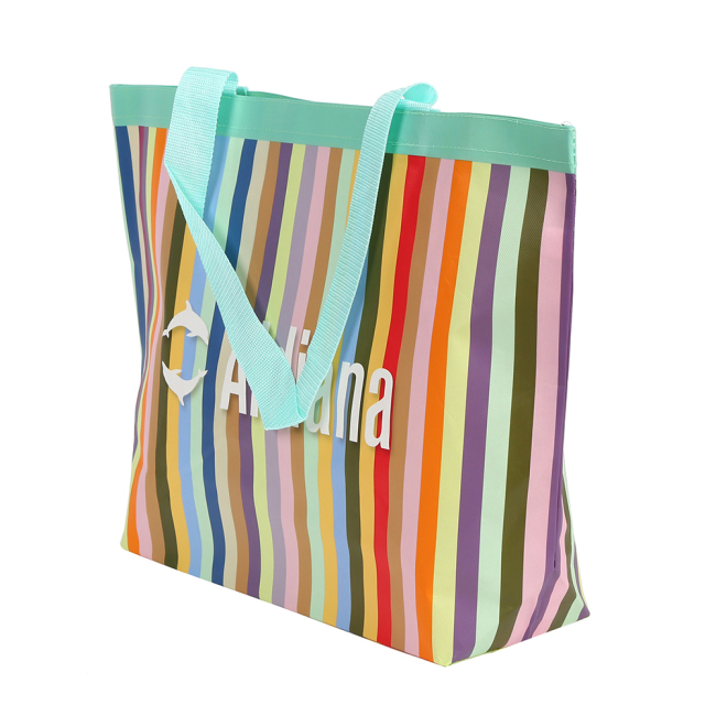 Las bolsas de asas impresas logotipo de encargo del bolso no tejido laminado rayado colorido