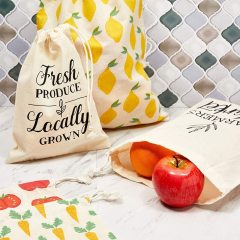 Оптовая экологически чистая сумка для фруктов с принтом подарочная холщовая хлопковая сумка на шнурке