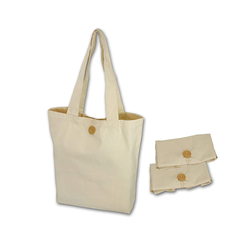 Promotional Cheap High Quality Reusable Customized Logo Printing 100 % Cotton Canvas Tote Shopping Bag with button closure