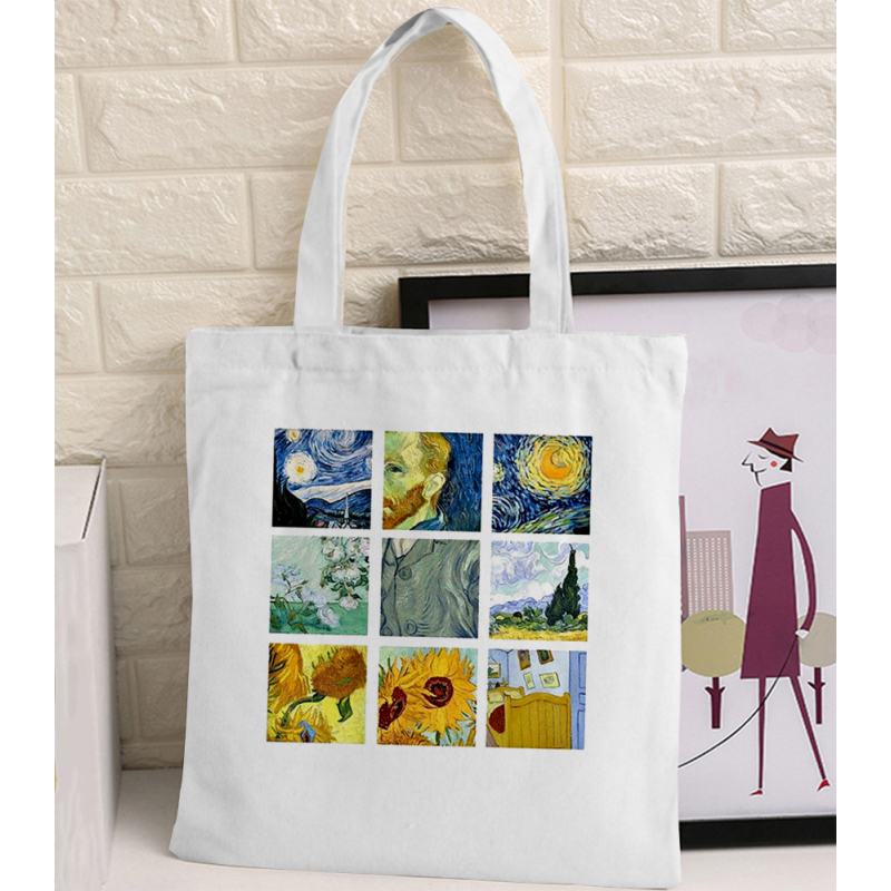 Van Gogh Shopping Bag Art Oil Painting Graphic Canvas Shoulder Bag Cute Female Tote Shopper Bag