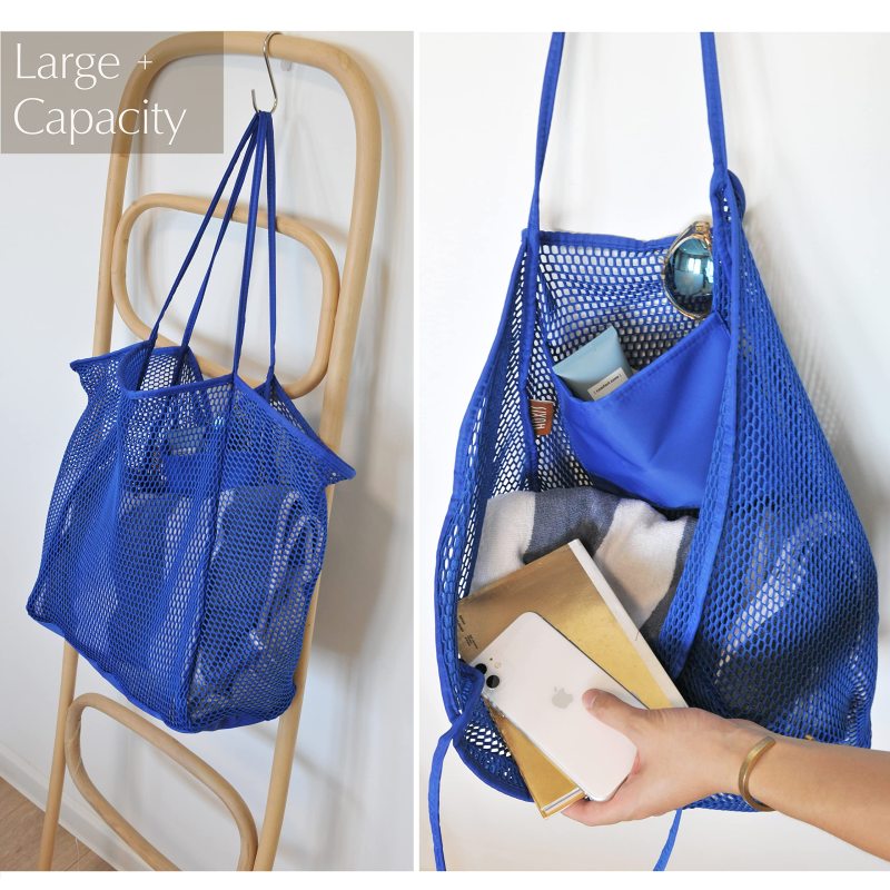 Women large shoulder handbag grocery pruduce mesh tote beach bag for shopping gym picnic