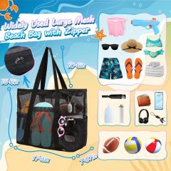 Sac fourre-tout pliable en maille légère, sac fourre-tout de plage en nylon recyclé avec pochette de rangement