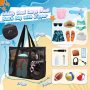 Foldable Lightweight Mesh Tote Bag Beach Recycled Nylon Tote Bag with Storage Pouch