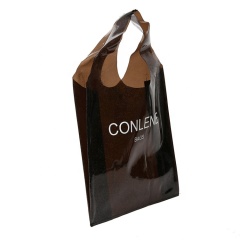 Bolsas de asa transparentes de plástico impresas, bolsa de mano impermeable de pvc a la moda