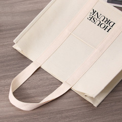 Оптовые высококачественные сумки большой емкости на заказ с собственным логотипом для покупок из хлопчатобумажной ткани с внутренним карманом