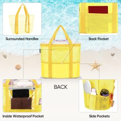 Семейный пляжный кемпинг с принтом на заказ, сетчатые сумки, негабаритная изолированная пляжная сумка на молнии, сумка для плавания для пляжной сумки