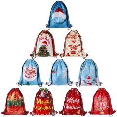 Bolsos deportivos promocionales personalizados con diseño navideño, bolso con cordón de poliéster impermeable reciclado con logotipo