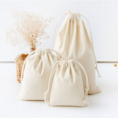 Logo personnalisé petit sac en toile bio blanc sacs coton lin sac à cordon
