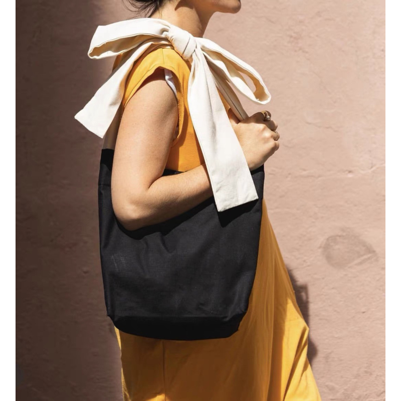 New Style Bowknot Cotton Canvas Tote Bags Bulk Shopping Bag with Custom Logo