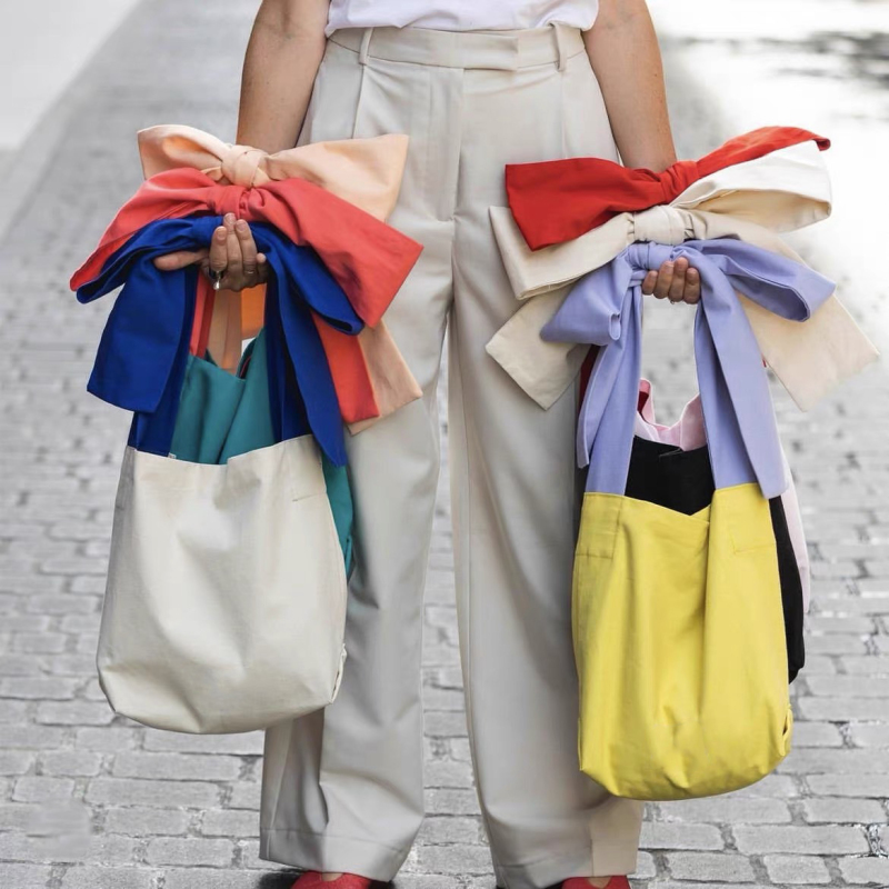 New Style Bowknot Cotton Canvas Tote Bags Bulk Shopping Bag with Custom Logo