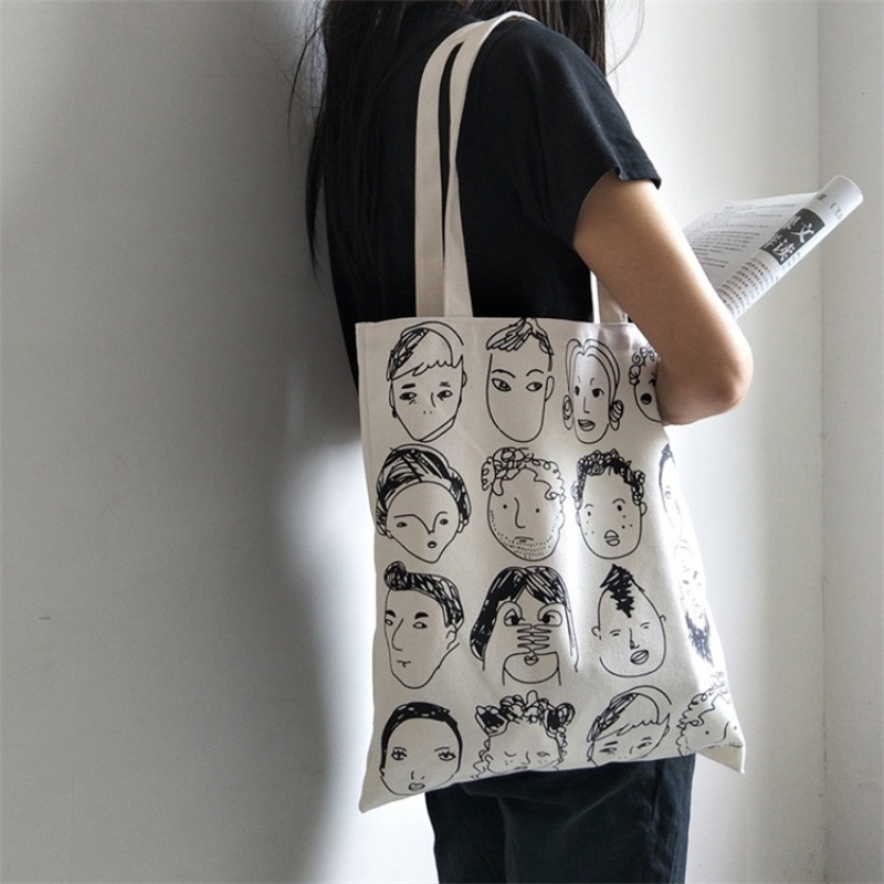 Reusable Custom Printing Art bolsa de compras Shoulder Cotton Canvas Shopping Tote Bags