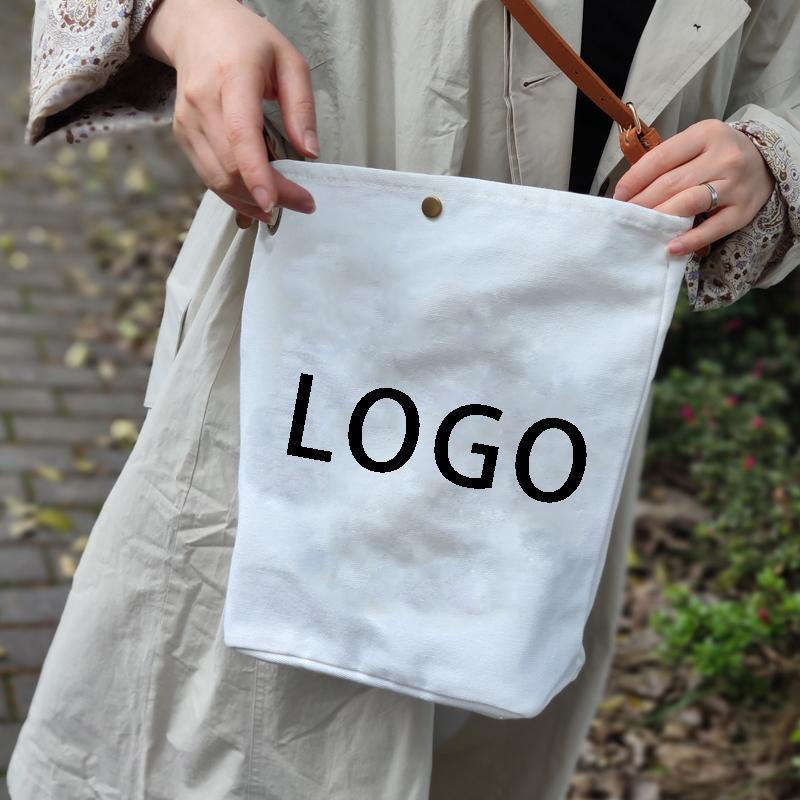 Leather handle canvas bag custom print promotional 100% cotton canvas tote bag wholesale