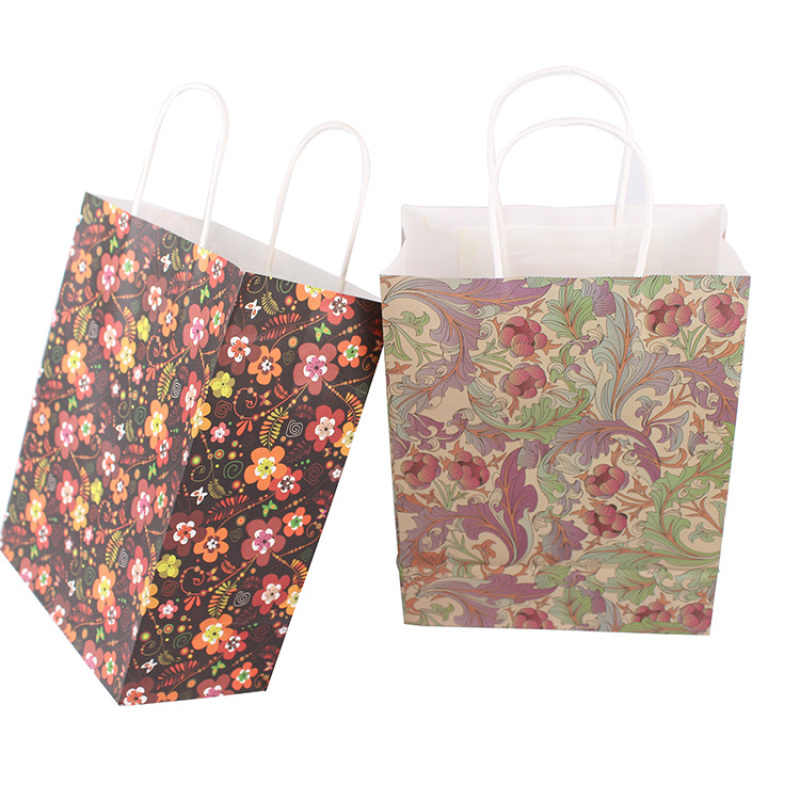 Customized Logo Shopping Packaging Kraft Brown Paper Small Quantity Gift Bags in Bulk with Handles