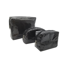 Bolsa de maquillaje tejida con cremallera negra con logotipo personalizado promocional al por mayor bolsas de cosméticos