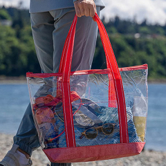 Bolsos de mano plásticos del PVC del viaje de la moda, bolso transparente del bolso de la playa del totalizador del hombro Bolso del pvc del claro