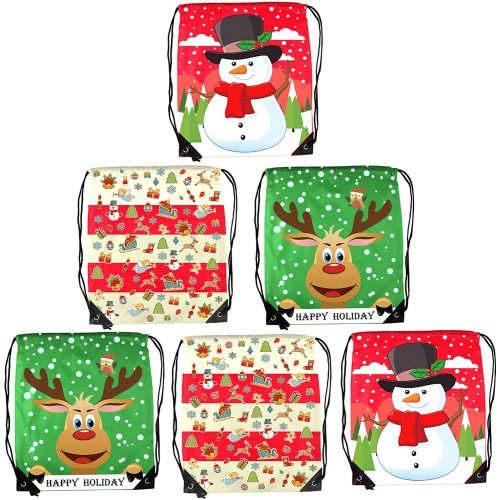 High Quality Promotional 210D Polyester Drawstring Bag with Christmas designs