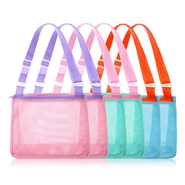 Benutzerdefinierte Farbe Schwimmen Aufbewahrung Netztasche Strandspielzeug Netz-Umhängetaschen mit Reißverschluss