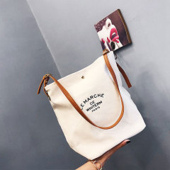 Neues Modedesign Benutzerdefiniertes Logo Farbe Baumwolle Braun Griffe Einkaufstasche Bedruckte Segeltuch-Umhängetaschen mit Lederhand
