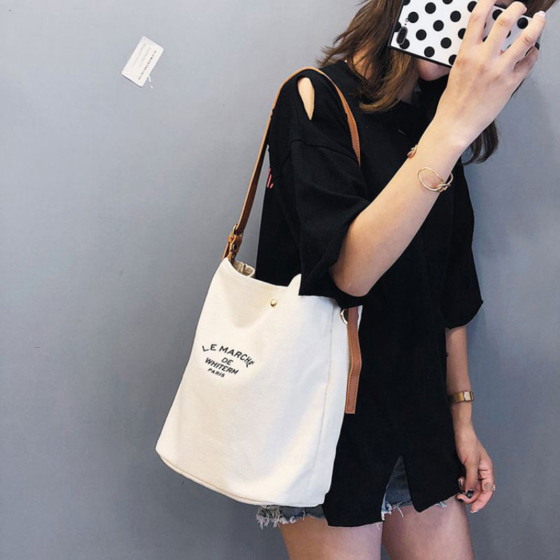 New Fashion Design Custom Logo Color Cotton Brown Handles Tote Bag Printed Canvas Tote Shoulder Bags with Leather Hand