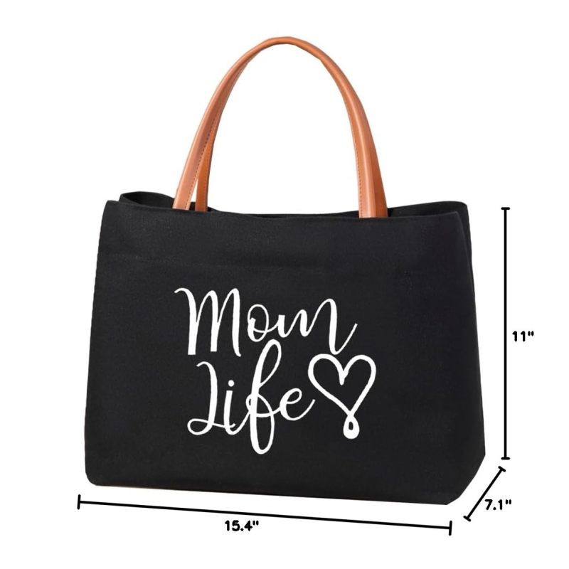 Customized Leather Handle Tote Bag Beach Travel Canvas Cotton Mama Bag with Letter Logo Pattern Fashion Style