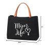 Customized Leather Handle Tote Bag Beach Travel Canvas Cotton Mama Bag with Letter Logo Pattern Fashion Style