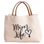 Customized Leather Handle Tote Bag Beach Travel Canvas Cotton Mama Bag with Letter Logo Pattern Fashion Style
