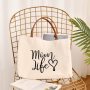 Customized Leather Handle Tote Bag Beach Travel Canvas Cotton Mama Bag with Letter Logo Pattern Fashion Style