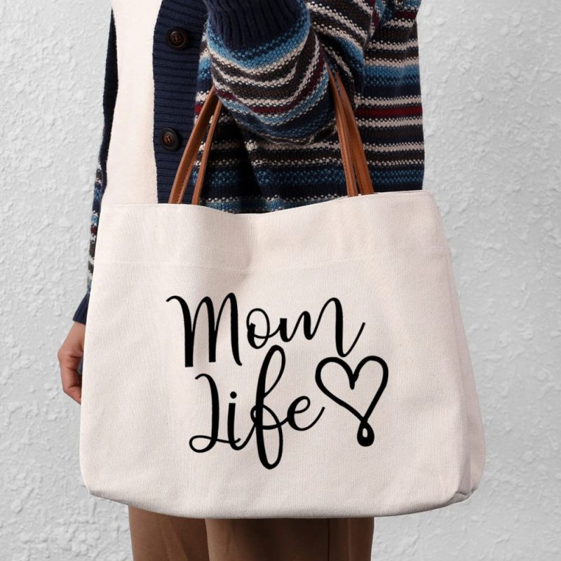 Customized Leather Handle Tote Bag Beach Travel Canvas Cotton Mama Bag with Letter Logo Pattern Fashion Style