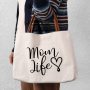 Customized Leather Handle Tote Bag Beach Travel Canvas Cotton Mama Bag with Letter Logo Pattern Fashion Style
