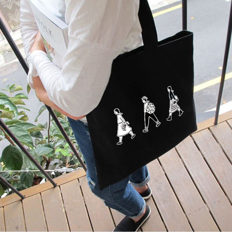 Print Gradient Logo Solid Color Hand Carry Cotton Shopping Tote Canvas Promotion Bag Women